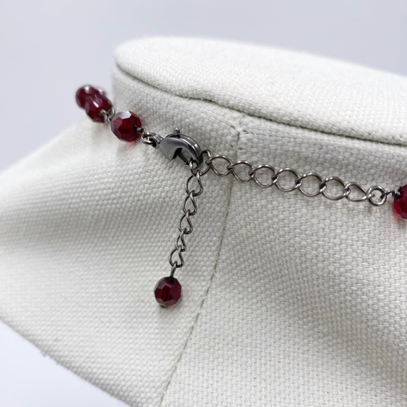 Garnet Red Faceted Glass Beaded Drop Necklace - Picture 5 of 11